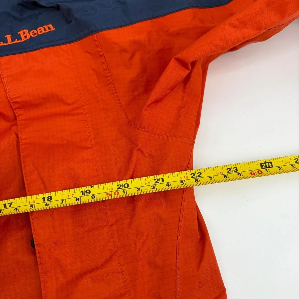 LL Bean Kids XL 18 Rain Jacket Hooded Shell Orange Navy Blue Colorblock